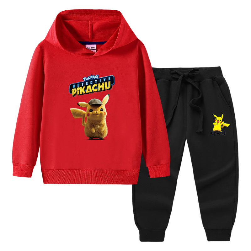 Children Pokemon Pikachu Hoodie & Pant Set Hooded Sweater Trousers Two-Piece Baby Cotton Sweater Set