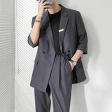 Double Brewed Seersucker Suit Autumn and Winter Leisure Cotton Solid Gray Loose
