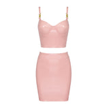 Emily Ratajkowski Dress PU Leather Slip Dress Two-Piece Set