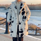 Men Dalmatian Coat Dairy Cattle Cotton Coat Lamb Wool Mid-Length Trench Coat Winter