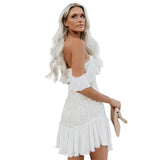 Spring and Summer Lace Sexy Temperament off-Shoulder Lace Lotus Leaf Dress