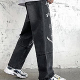 Anime Print Jeans Denim Pants for men Printed Loose Straight Casual Jeans