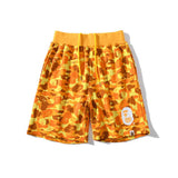 Shark Print Shorts Orange Camouflage Cotton Shorts Men Teenagers Student Cropped Shorts