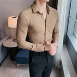 Men's Shirts Fall Stretch Sweater Business Casual Slim-Fitting Long Sleeve Shirt