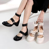 Nude Block Heel Sandals High Heel Casual Shoes