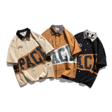 Men T Shirt Summer Casual Tops Men's Clothes Summer Wear Japanese Street Men's Lapel Shirt Casual Loose Color Matching Large Letter Shirt