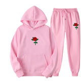 Black Rose Hoodie Men's and Women's Sports Sweater Pants Two-Piece Set