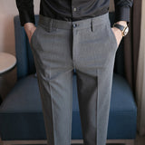 Men Trousers Thin Cropped Pants Men's Pure Color Simple Casual Suit Pants