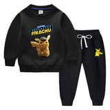 Children Pokemon Pikachu Hoodie & Pant Set Fleece Lined Padded Warm Keeping Winter Clothes Sweatershirt Suit