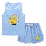 Children Pokemon Pikachu Tshirts & Shorts Casual Sports Sweat-Absorbent Suit Neutral