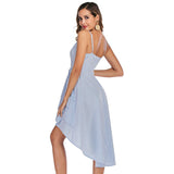 Prom Dresses Deep V Strap Sexy Irregular Hem Striped Summer Beach Dress