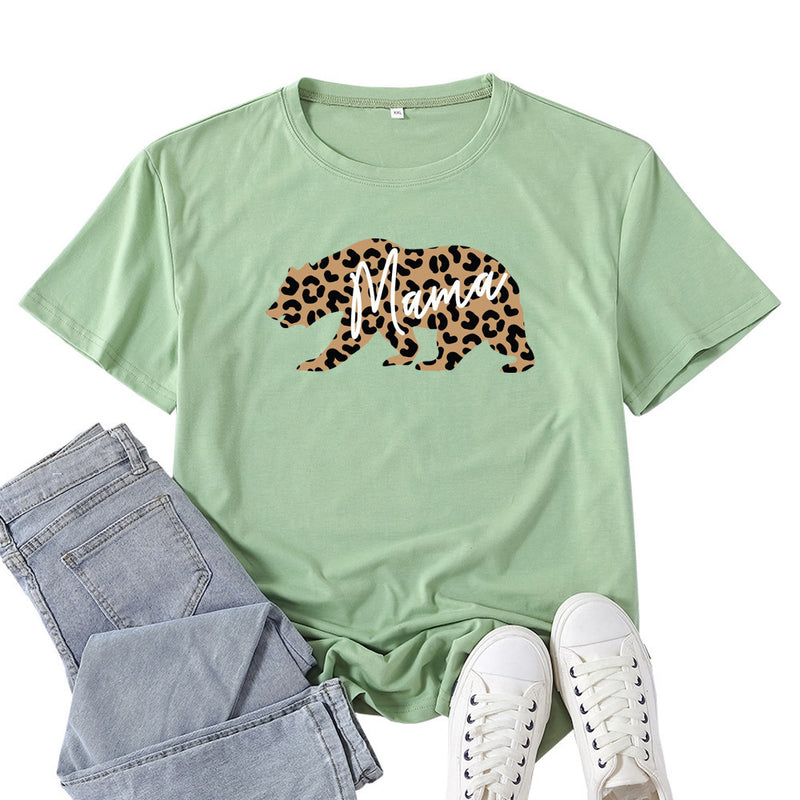 Boy Mama T Shirts Leopard Bear Mama Printed T-shirt