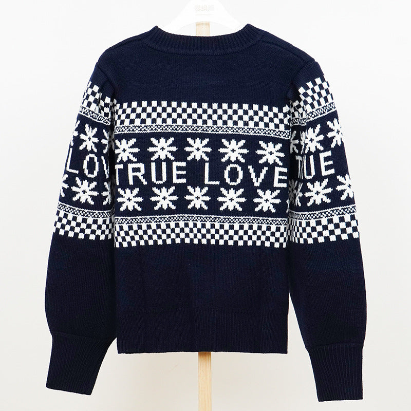 Black Christmas Sweater All-Matching Floral Plaid Sweater