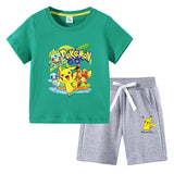 Children Pokemon Pikachu Tshirts & Shorts Cotton Short Sleeve Shorts Two Pieces Neutral