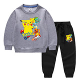 Children Pokemon Pikachu Hoodie & Pant Set Two-Piece Solid Color Baby Cotton Sweater Set