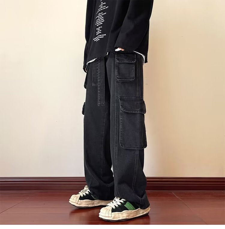 Men Cargo Pants Jeans Men's Spring and Autumn Straight-Leg Trousers Casual Pants