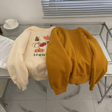 Harvard Sweatshirt Pumpkin Letter Print Thick Lambswool Brushed Hoody Women