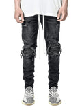 J Shaped Jeans Stretch Feet Pants Motorcycle Ripped Black Jeans Men