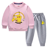 Children Pokemon Pikachu Hoodie & Pant Set Fleece Lined Padded Warm Keeping Winter Clothes Sweatershirt Suit