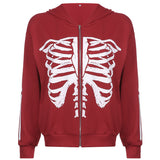 Skeleton Hoodie Autumn Sternum Pattern Long-Sleeved Top Loose Casual Hooded Zipper Sweater Coat