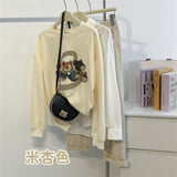Diana Harvard Sweatshirt Cartoon Bear round Neck Pullover Khaki Sweater