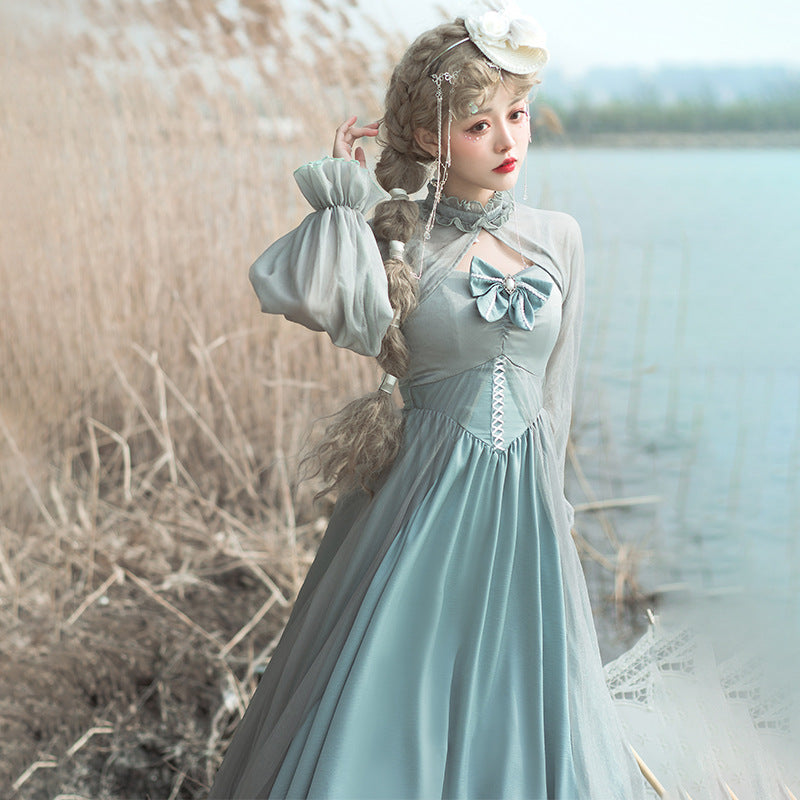 Gothic Lolita Harajuku Style Clothing Light Lolita Dress JSK Mid-High Waist CLA Chiffon Dress for Women Summer