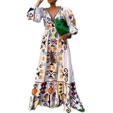 Beth Dutton Bohemian Dress Winter Autumn Midi Dresses V-neck Long Sleeve Printed Maxi Dress For Women Waist-Slimming Dress