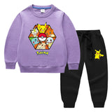 Children Pokemon Pikachu Hoodie & Pant Set Sweater Suit Solid Color Cotton Warm Trend