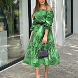 Women Bohemian Dress Women's Long Sleeve Midi Printed Dress