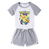 Children Pokemon Pikachu Tshirts & Shorts Short-Sleeved T-shirt Shorts Casual Sports Two-Piece Neutral