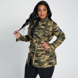 Nina Parker Camo Jacket Rivet Multi-Bag Drawstring Cool Camouflage Workwear Casual Baseball Uniform