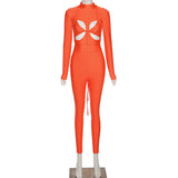 Women's Spring Clothing Solid Color Sexy Cutout Hip Lifting Sport Jumpsuit