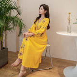 Beth Dutton Bohemian Dress Winter Autumn Midi Dresses Embroidered Cotton Linen Soft V-neck Long Sleeve Waist-Controlled Lace-up Vacation Long Dress