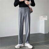 Seersucker Suit Straight-Leg Trousers Suit Pants