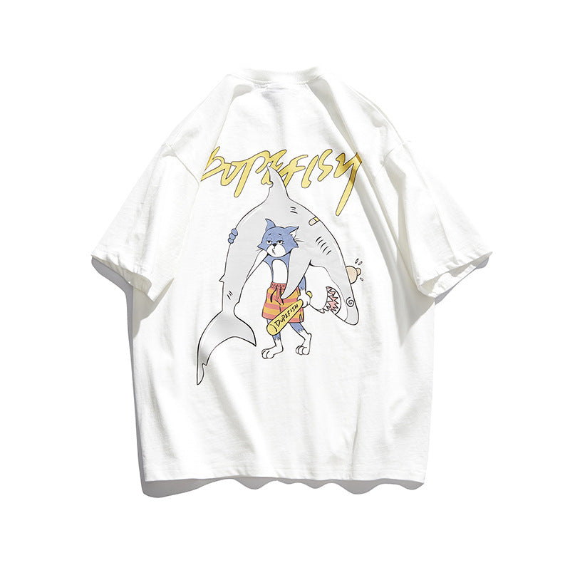Men's T-shirt Summer Cartoon Animation Printed Short-Sleeved T-shirt Men's Half-Sleeved round Neck Bottoming Shirt Loose