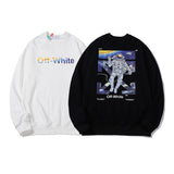 Off White Sweatshirts Long Sleeve round Neck Sweater Autumn and Winter Outer Space Astronauts Arrow Pattern Terry Sweater