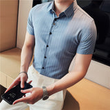 Men Shirts Ice Silk Embroidered Short Sleeve Thin Shirt