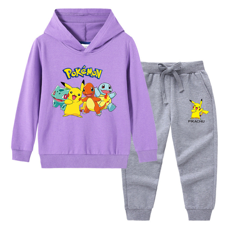 Children Pokemon Pikachu Hoodie & Pant Set Sweater Suit Cotton Trendy
