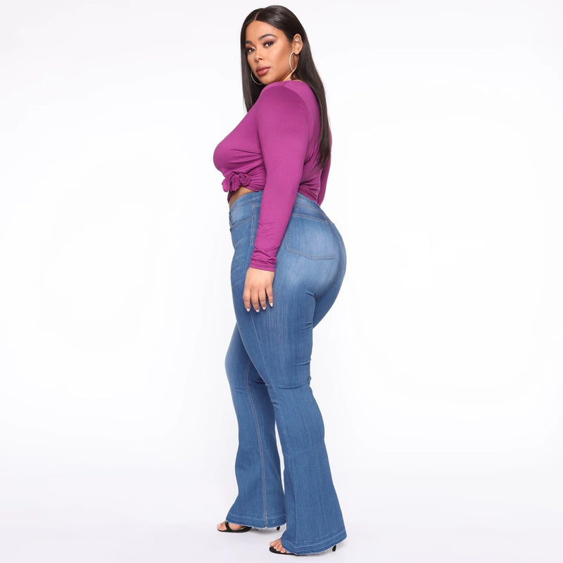 Women Plus Size Jeans High Waist Slim Stretch Jeans