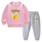 Children Pokemon Pikachu Hoodie & Pant Set Fleece Lined Padded Warm Keeping Winter Clothes Sweatershirt Suit