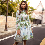 Bohemian Beach Dress Floral Chiffon round Neck