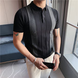 Men Short Sleeve T-Shirt Contrast Color Stripes Lapel Short Sleeve Polo Shirt