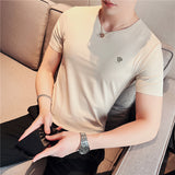 Men Short Sleeve T-shirt Solid Color and V-neck Short Sleeve T-shirt