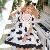 Gothic Lolita Harajuku Style Clothing Lolita Skirt Summer Cow Puff Short Sleeve Op Dress Cow Handle Everyday Dress