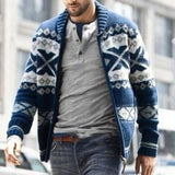 John Dutton Jacket Lapel Zipper Cardigan Cotton Long Sleeve Jacquard Sweater Coat