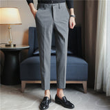 Men Trousers Casual Pants Simple Embroidered Four-Sided Stretch Light Business Boys Suit Pants