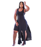 Women Plus Size Mini Dresses Solid Color Sexy Sleeveless Dress Two-Piece Set