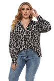 Women Plus Size Tops Leopard-Print Long-Sleeved Shirt