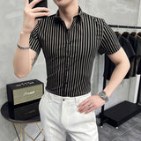 Men Shirts Striped Half Sleeve Shirt