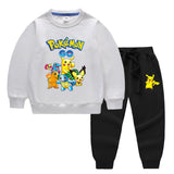 Children Pokemon Pikachu Hoodie & Pant Set Two-Piece Solid Color Cotton Sweater Set